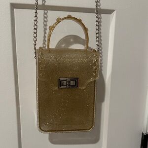 Gold Glitter Crossbody Phone Bag with Top Handle